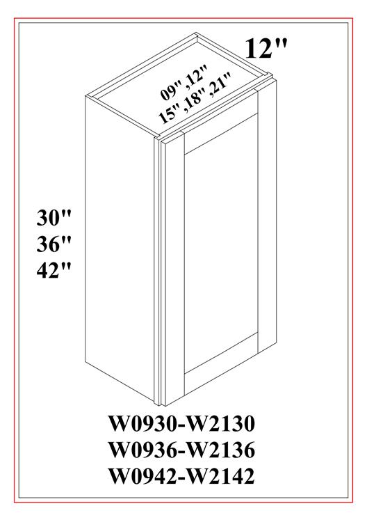 42″ HIGH WALL CABINETS – SINGLE DOOR – Shaker White