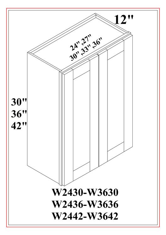 30″ HIGH WALL CABINETS – DOUBLE DOOR – Shaker White